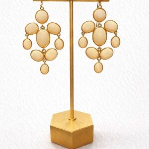 Vintage Inspired Cream Cabochon Chandelier Earrings Gold Tone Statement